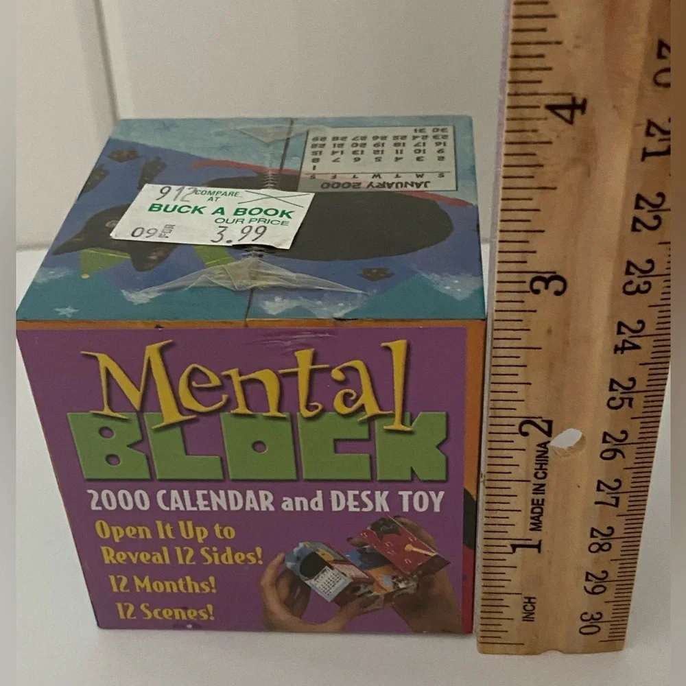 Y2K Vintage cat cube Mental Block 2000 Calendar and Desk Toy CAT scene art